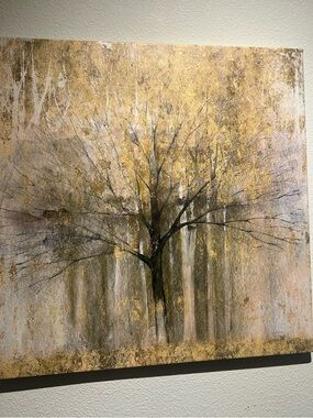 Source Unknown Gold, Black and Cream Woodland Tree Artwork